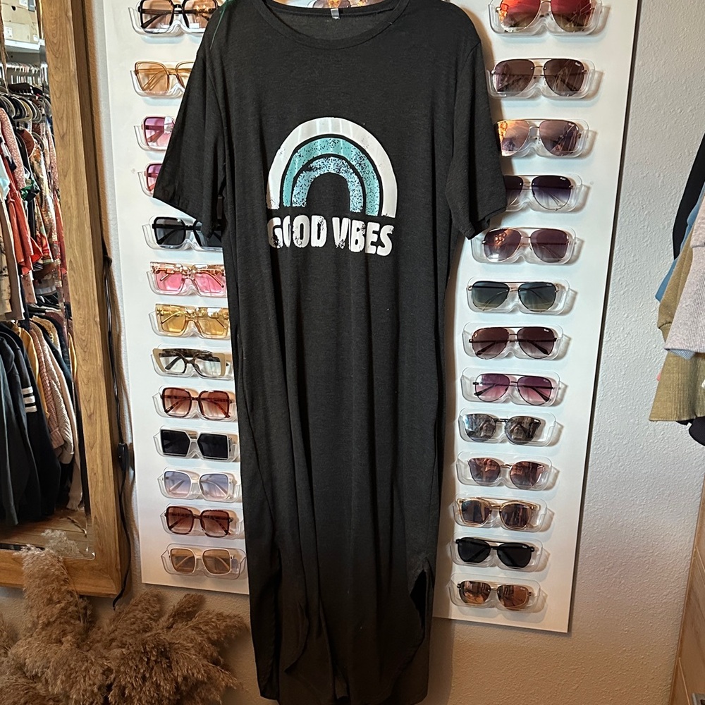 Dark grey Good Vibes' Graphic T-Shirt Dress
